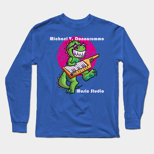 T Rex with Music Circle and Studio Name Long Sleeve T-Shirt by MVD Music Studio